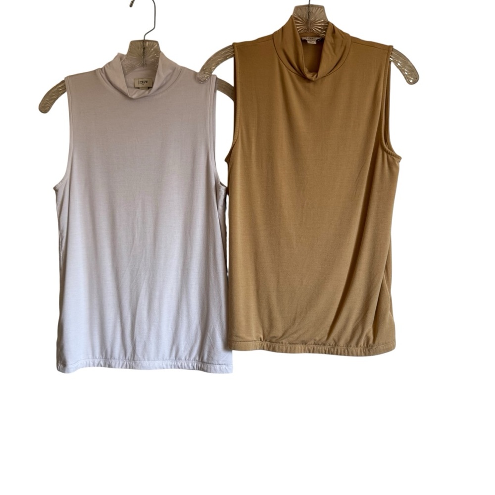 J.Crew Factory Bundle Lot Sleeveless mockneck Tank top White Tan Size M BS855